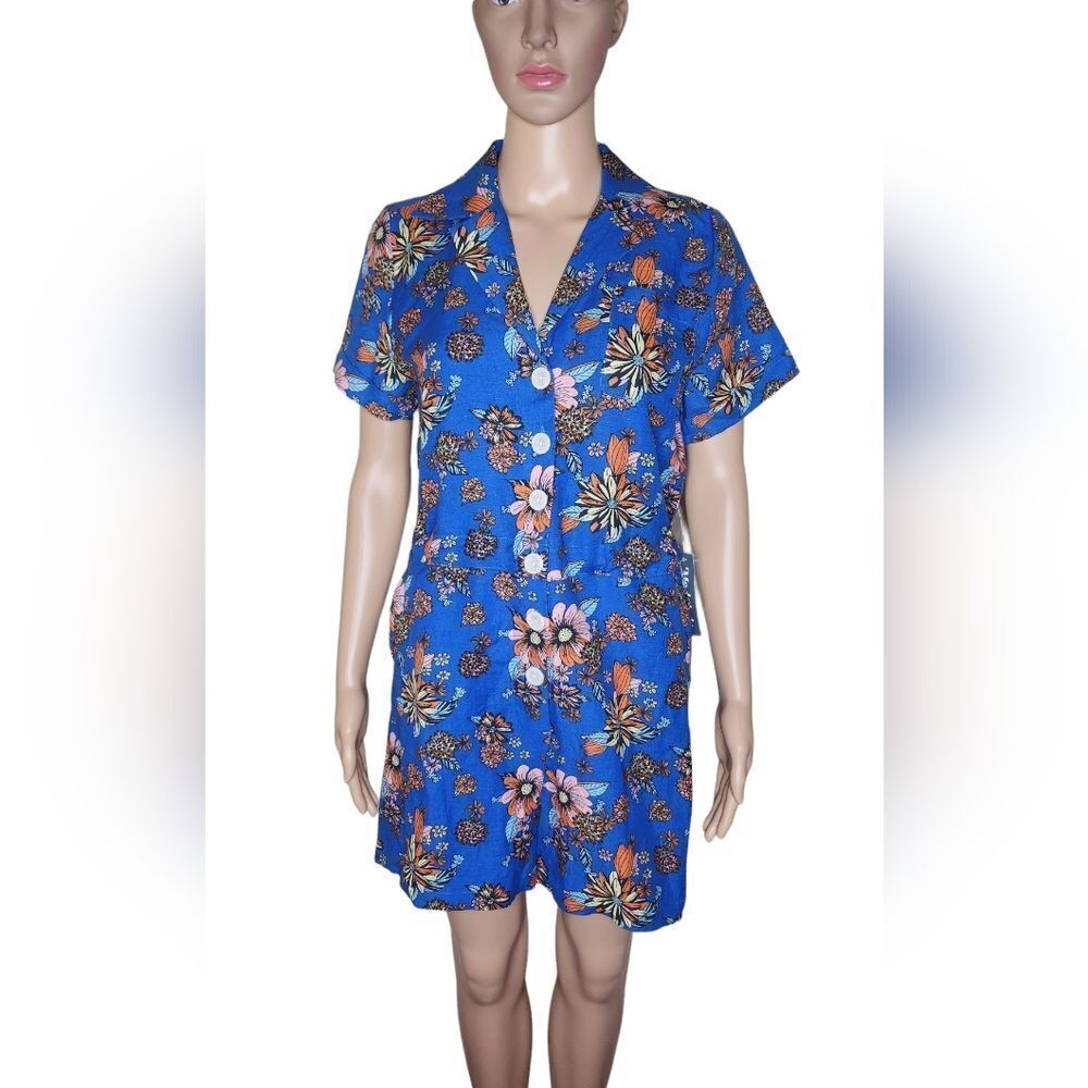 NWT Modcloth Summer Camp Solstice women's multi floral linen blend romper Size 4